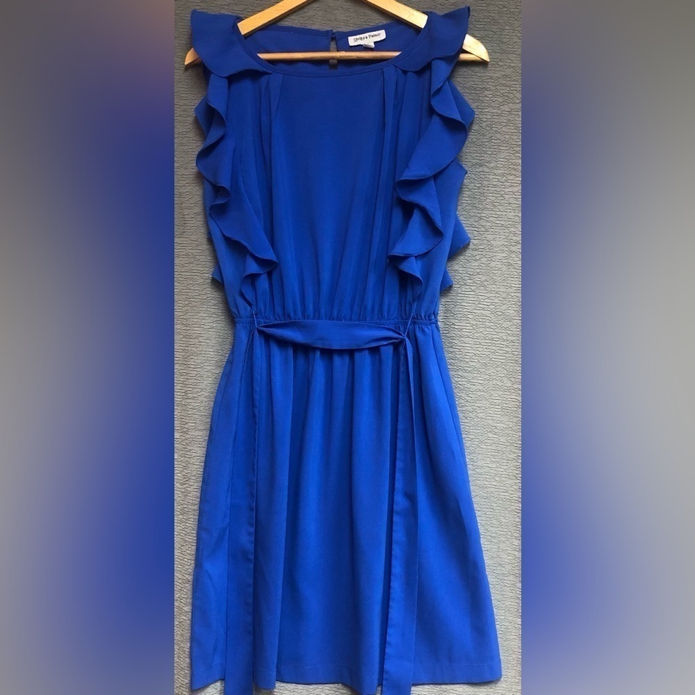 Shelby and Palmer size 8 royal bluish purple ruffled collar pleatedneckline